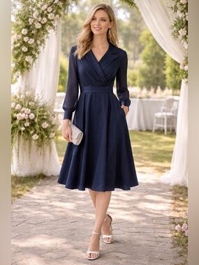 Timeless Navy Wrap Dress NWT Size 10 (L) Elegant Classic Wedding Guest Formal